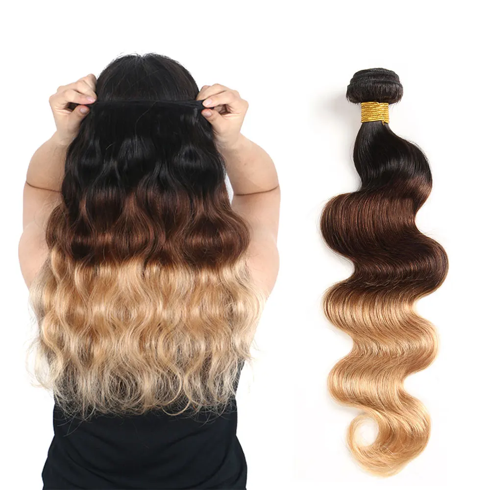 Mèches de cheveux humains ondulés couleur ombrée avec closure, 100% cheveux vierges non traités, couleur 1b/27, extensions de cheveux humains. – Image 25