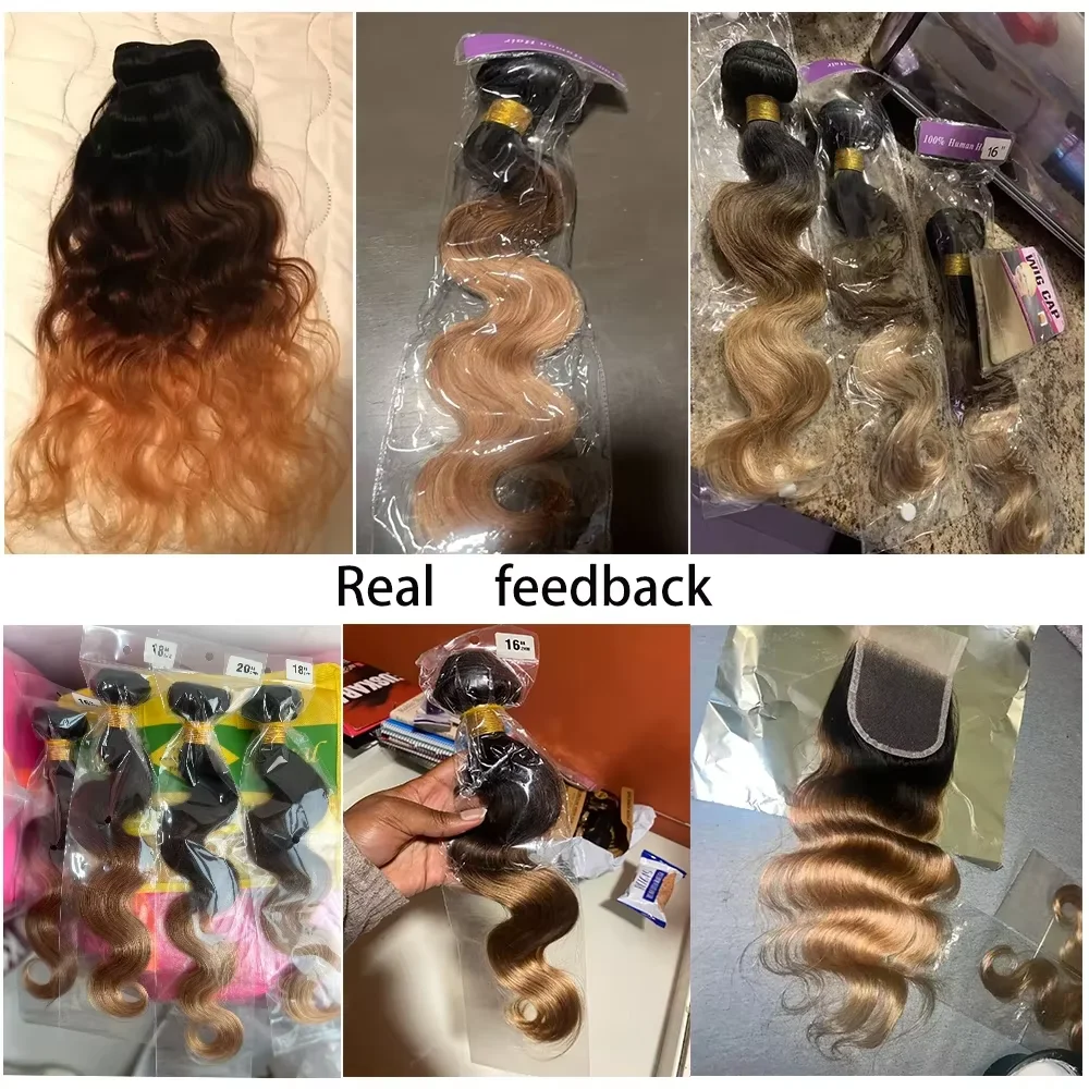 Mèches de cheveux humains ondulés couleur ombrée avec closure, 100% cheveux vierges non traités, couleur 1b/27, extensions de cheveux humains. – Image 27