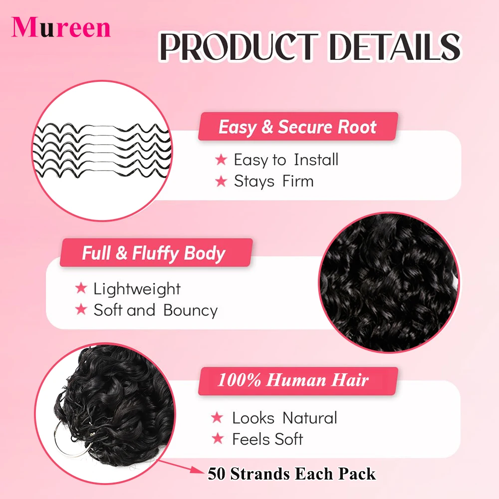 Extensions de cheveux humains 100% naturels Mureen Water Wave Miracle Knots Crochet, pré-séparées, sans nœuds, effet plume, pour tresses. – Image 2