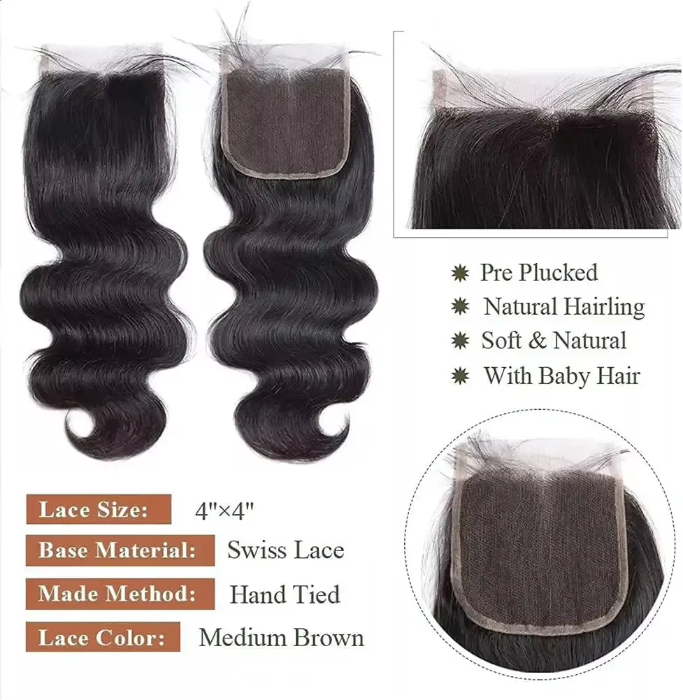 Mèches de cheveux humains ondulés couleur ombrée avec closure, 100% cheveux vierges non traités, couleur 1b/27, extensions de cheveux humains. – Image 37