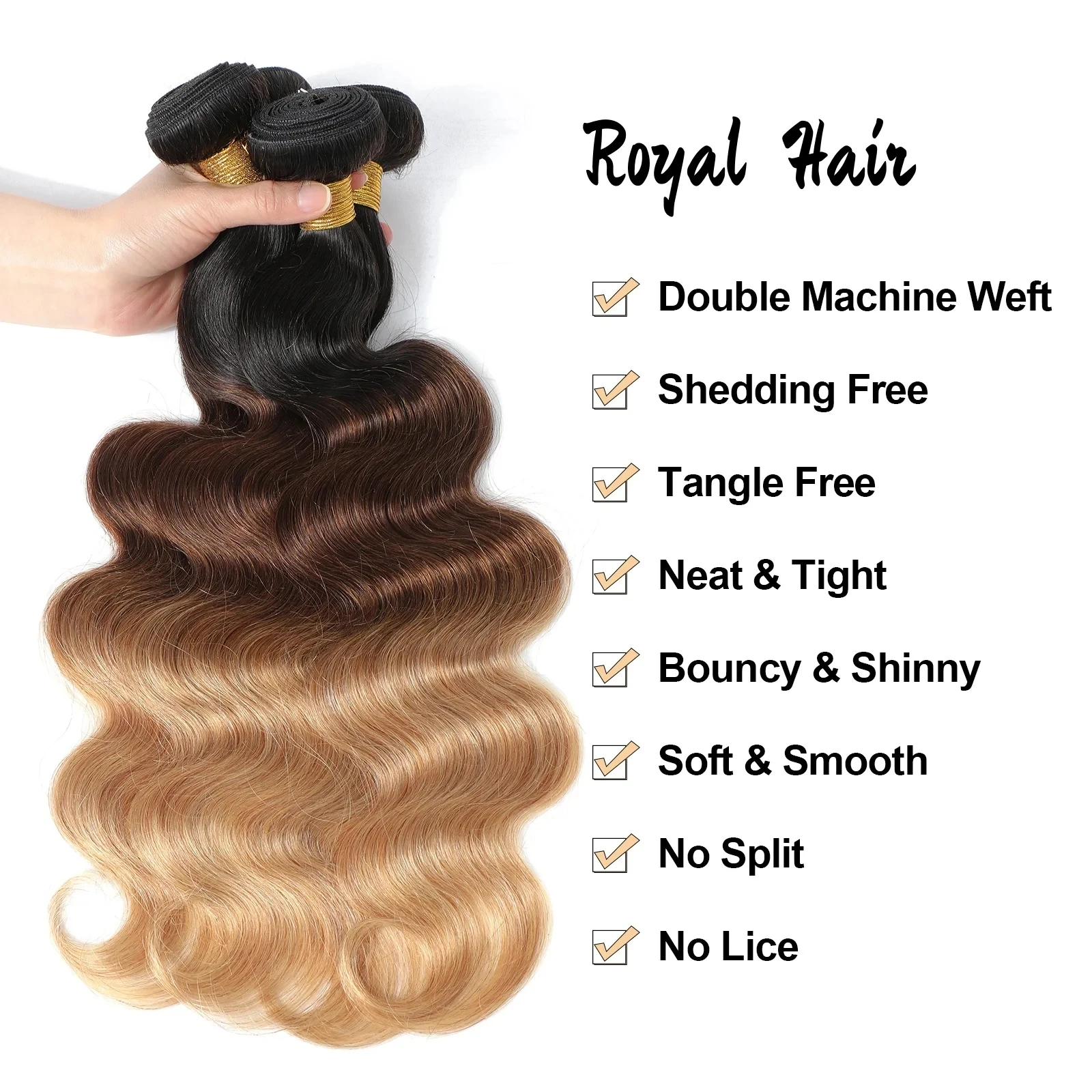 Mèches de cheveux humains ondulés couleur ombrée avec closure, 100% cheveux vierges non traités, couleur 1b/27, extensions de cheveux humains. – Image 22