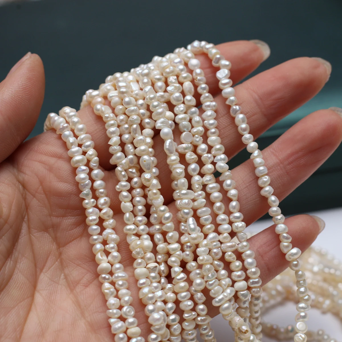 Perles d'eau douce naturelles de forme irrégulière de 3-4mm, perles amples pour la fabrication de bijoux, fournitures de bricolage pour femmes, accessoires de Bracelet et de collier – Image 3