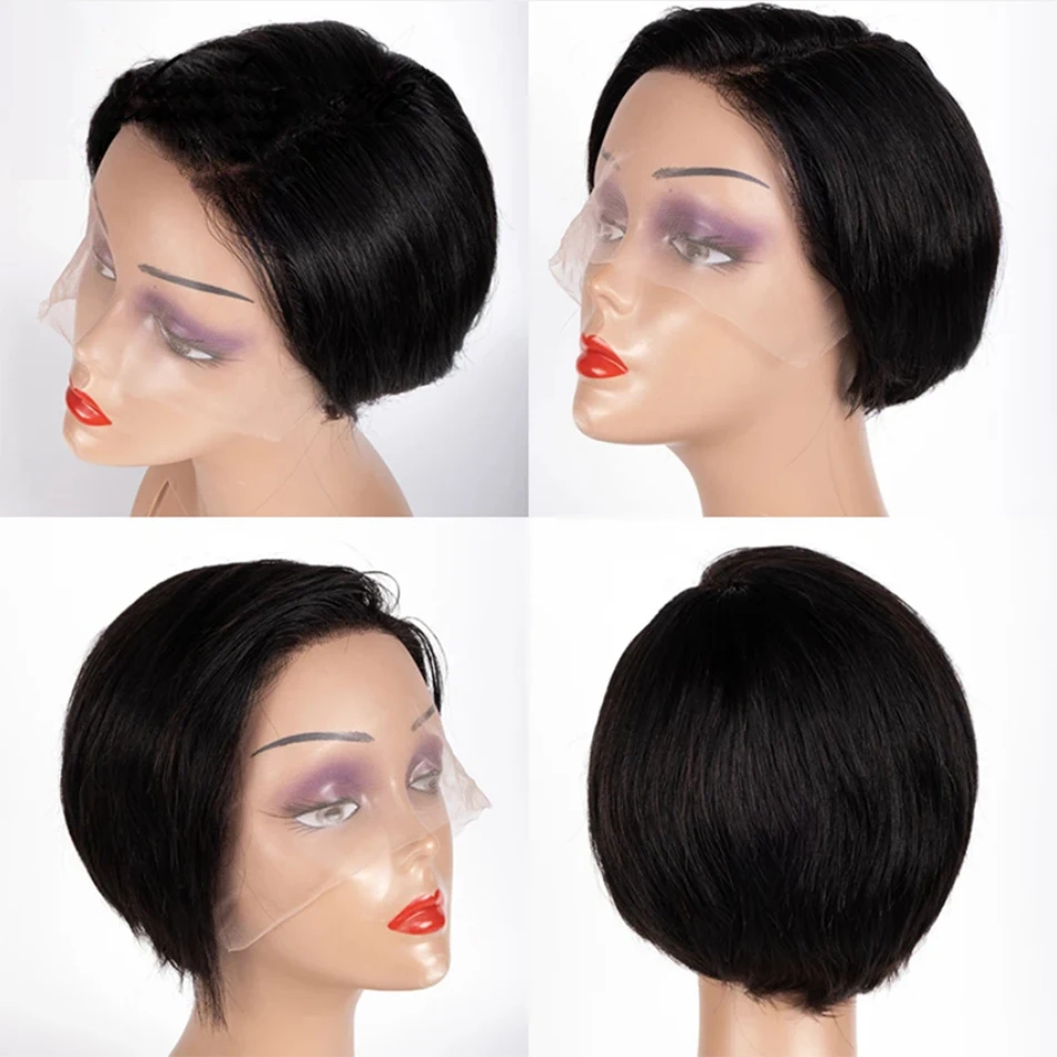 Perruque Pixie Cut en dentelle, cheveux humains, pour femmes, perruque courte droite transparente, perruque en dentelle pré-épilée, cheveux vierges brésiliens. – Image 13