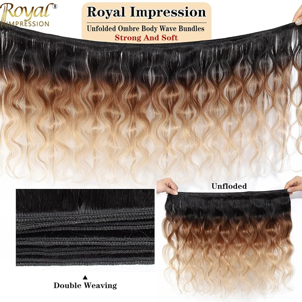 Mèches de cheveux humains ondulés couleur ombrée avec closure, 100% cheveux vierges non traités, couleur 1b/27, extensions de cheveux humains. – Image 23