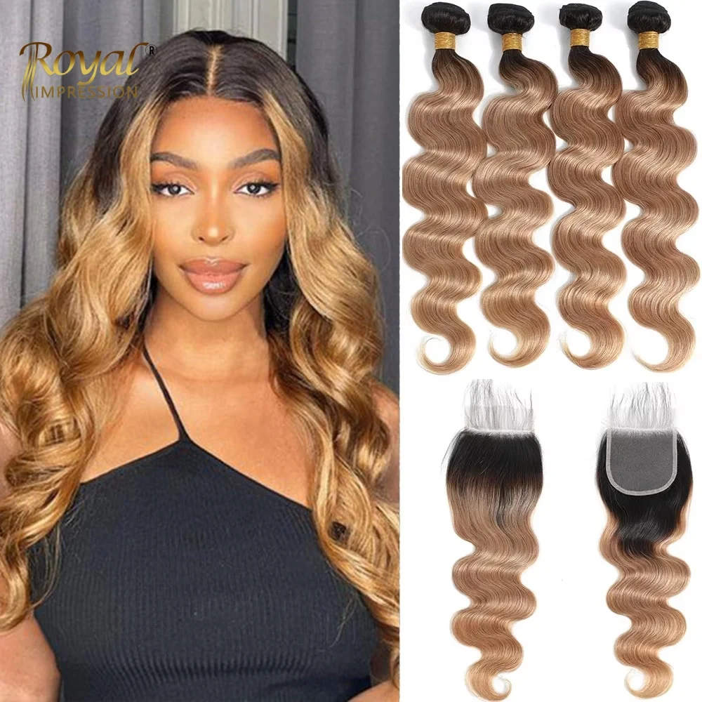 Mèches de cheveux humains ondulés couleur ombrée avec closure, 100% cheveux vierges non traités, couleur 1b/27, extensions de cheveux humains. – Image 8