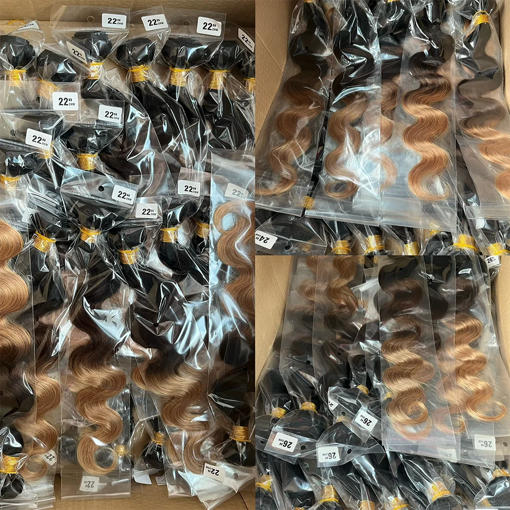 Mèches de cheveux humains ondulés couleur ombrée avec closure, 100% cheveux vierges non traités, couleur 1b/27, extensions de cheveux humains. – Image 28