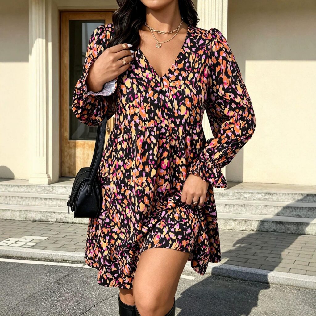 Robe à manches longues avec taille à volants