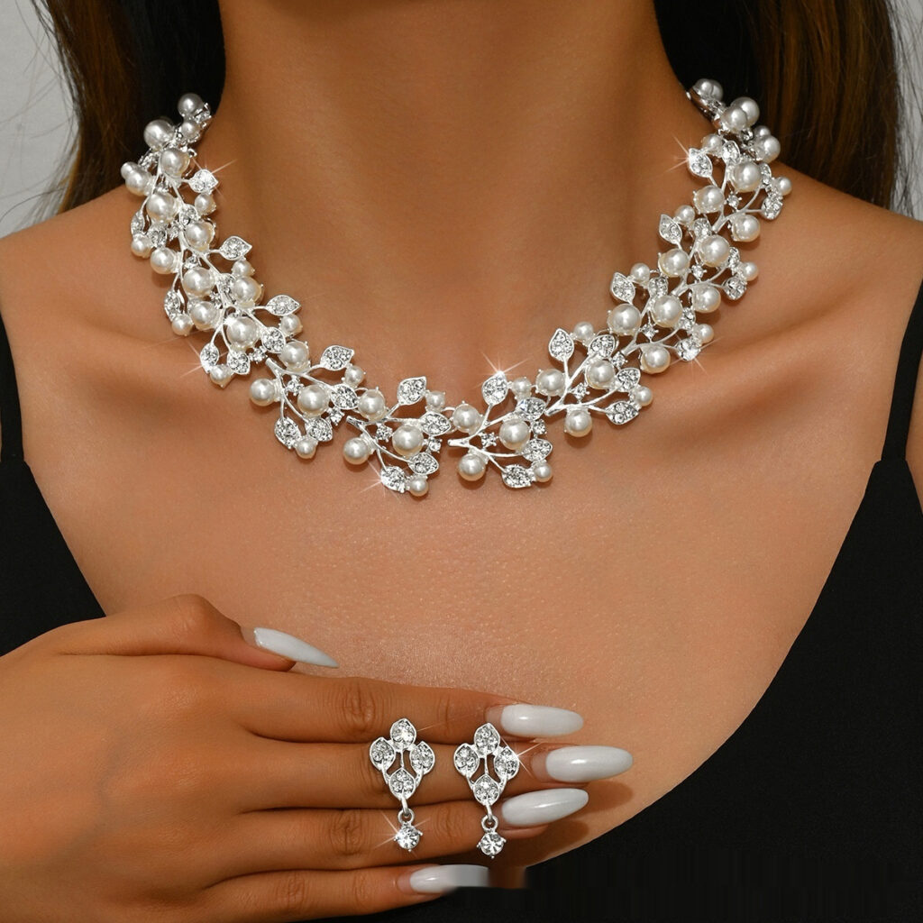 Bijoux pour femmes en forme de feuille avec perles