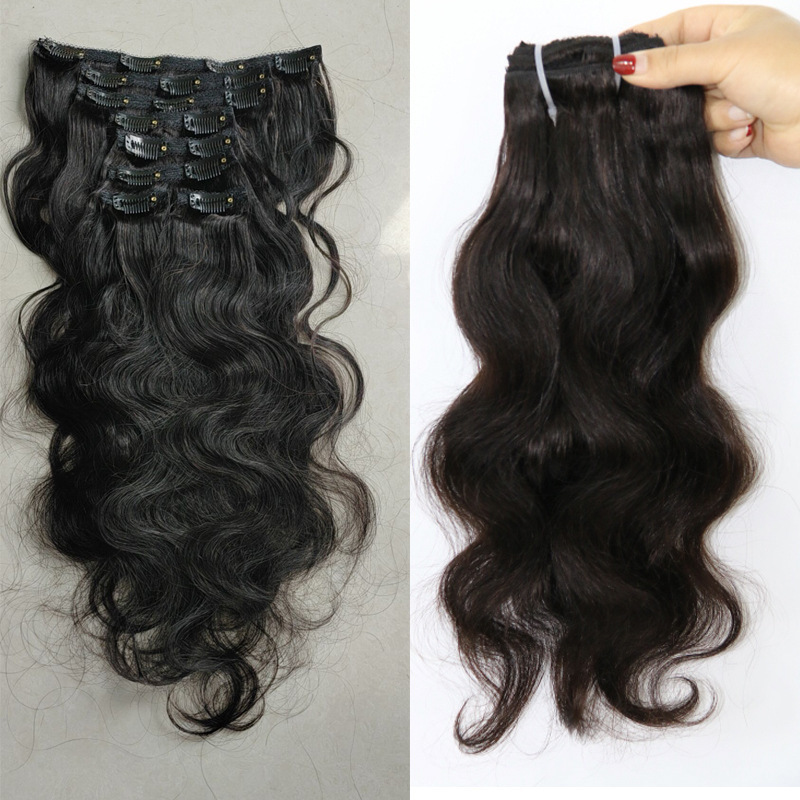 Extension de cheveux humain à clip; perruque corps