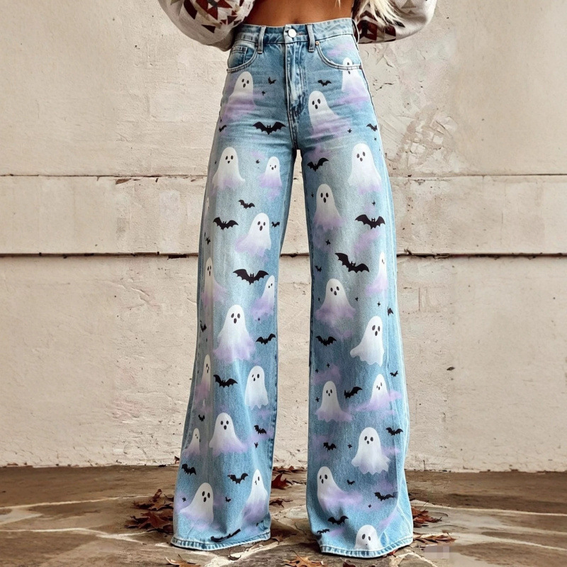 Pantalon en jean à jambes larges pour femme, collection automne