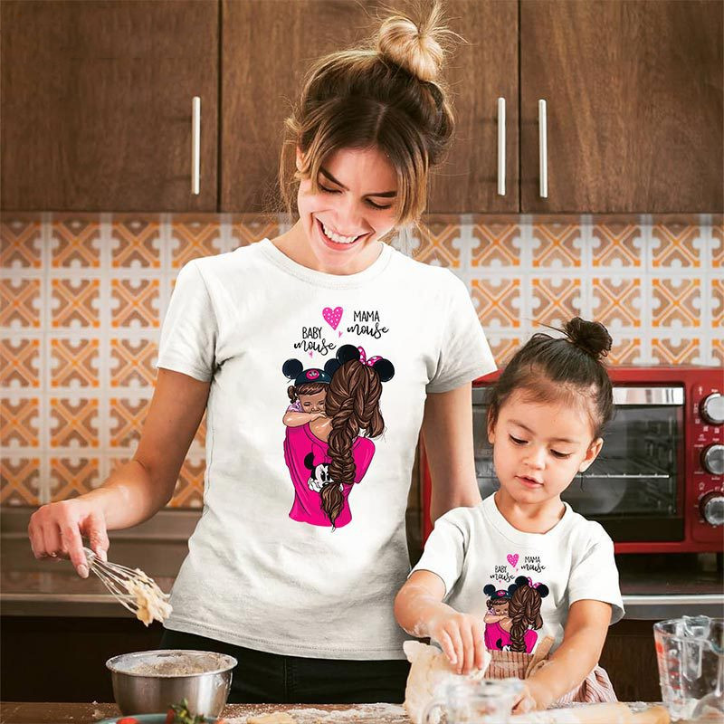 T-shirts à manches courtes pour femmes et filles, avec imprimé « Maman et fille » de style bande dessinée, haut parent-enfant – Image 5