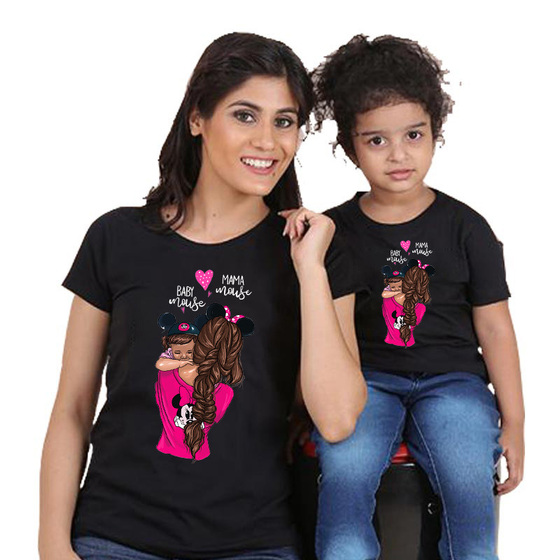 T-shirts à manches courtes pour femmes et filles, avec imprimé « Maman et fille » de style bande dessinée, haut parent-enfant