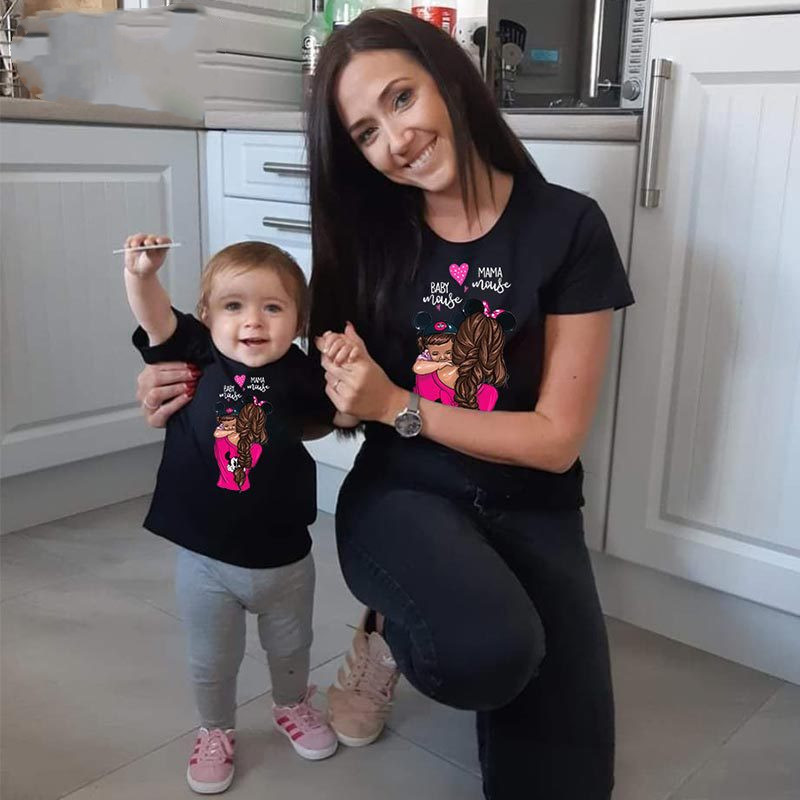 T-shirts à manches courtes pour femmes et filles, avec imprimé « Maman et fille » de style bande dessinée, haut parent-enfant – Image 2