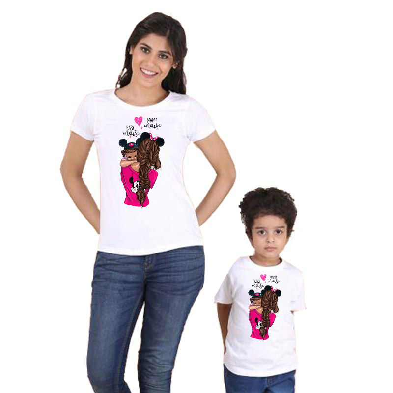 T-shirts à manches courtes pour femmes et filles, avec imprimé « Maman et fille » de style bande dessinée, haut parent-enfant – Image 3