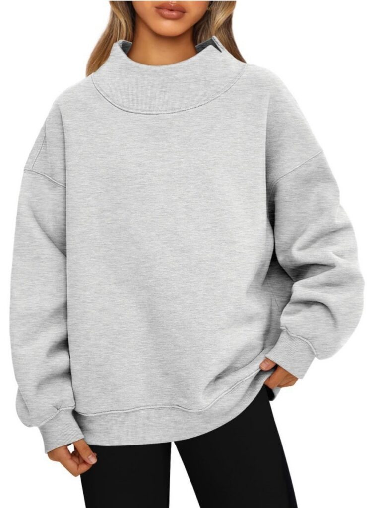 Amazon 2026 : sweat-shirt de style européen et américain, à manches longues et col montant, sweat-shirt décontracté, haut doublé de polaire pour femme