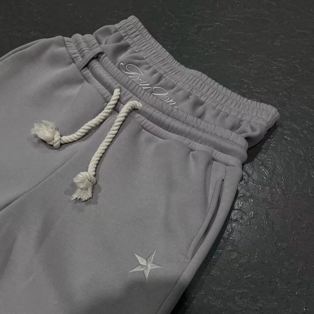 Trendy Double-waist Five-pointed Star Embroidery Couple Simple Casual Fake Two-piece Wide-leg Sweatpants