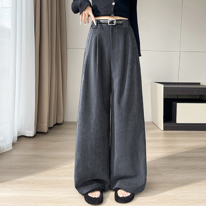 Pantalon décontracté à taille haute, coupe droite et large, qui traîne par terre