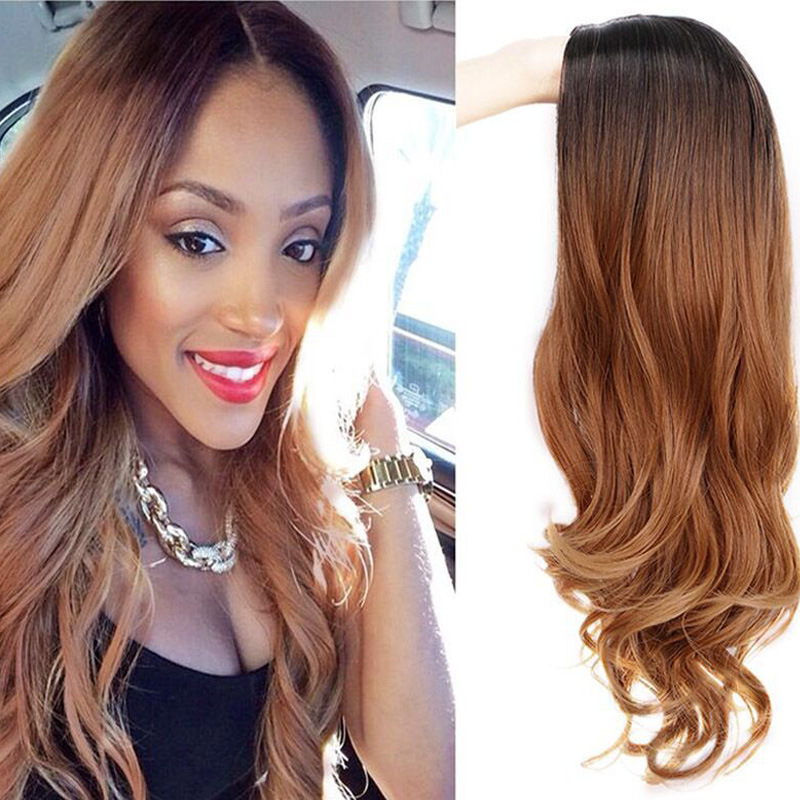 Perruque femme longue ondulée effet dégradé – fibre synthétique résistante à la chaleur