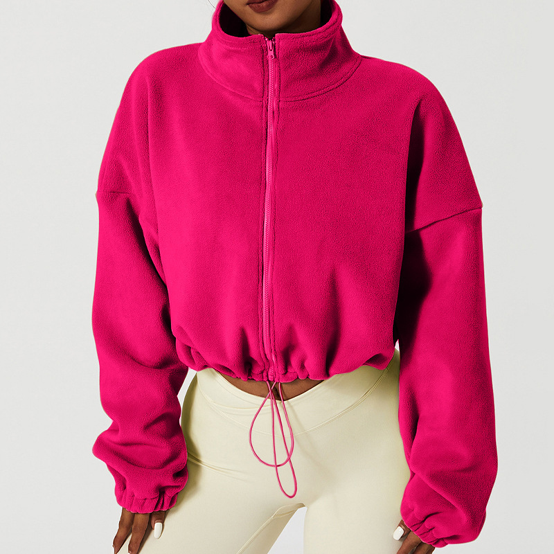 Veste de sport d'hiver épaisse doublée de polaire pour femme, col en polaire à motif « Olympic Grain », coupe ample, sweat-shirt, veste décontractée pour le fitness en plein air