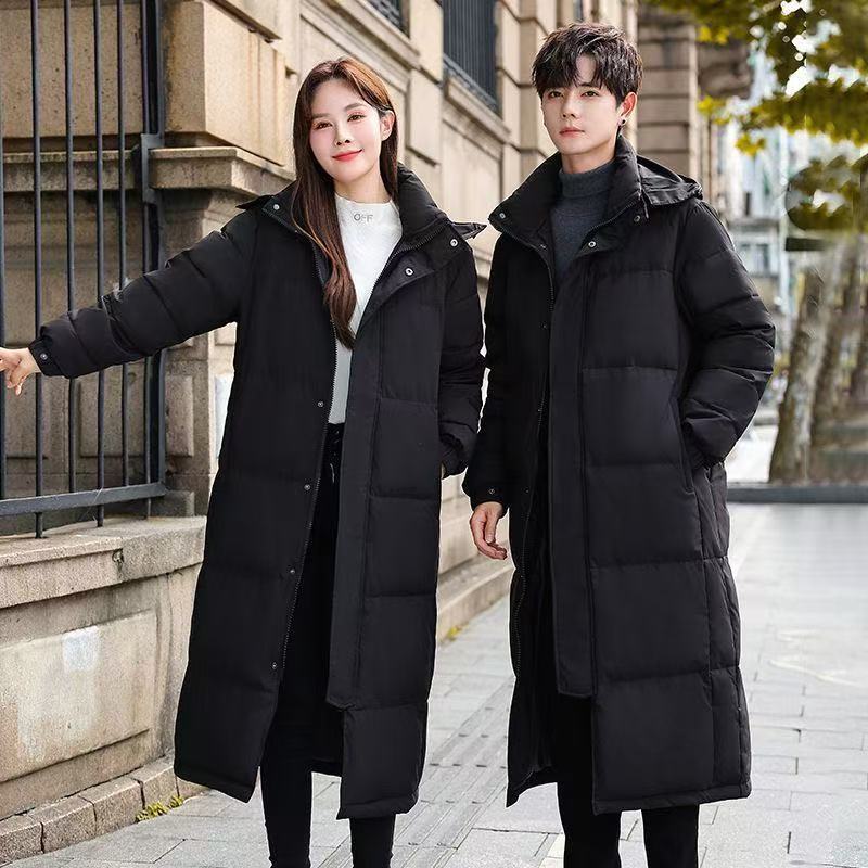 Veste d'hiver à capuche en duvet, mi-longue, pour homme et femme