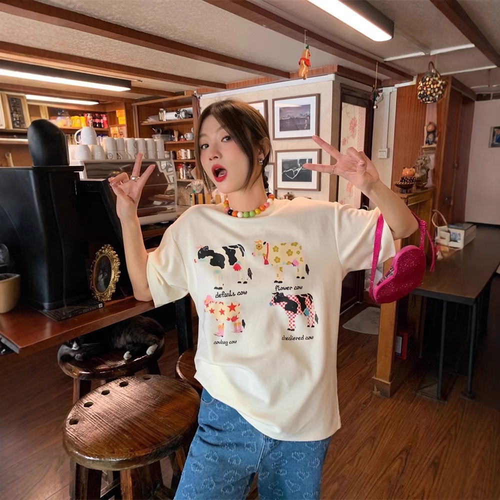 American Retro Cartoon Print Korean Version Loose Versatile Top – Image 4