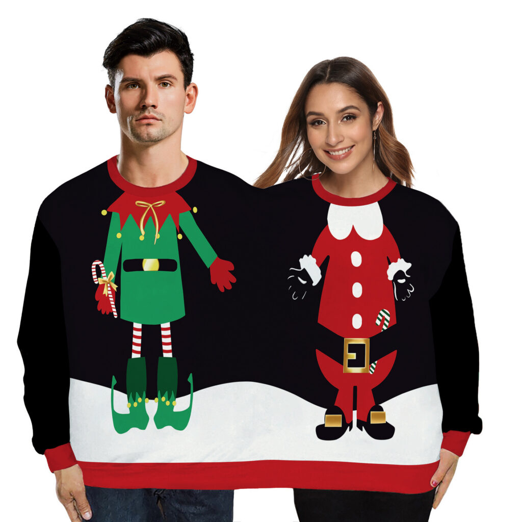Pull d'automne transfrontalier Amazon : nouveau modèle créatif pour les fêtes de Noël en Europe et aux États-Unis, imprimé numérique, coupe ample, pour couple