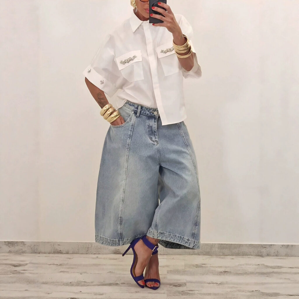 Jean tendance bleu clair de style américain pour femmes, grande taille