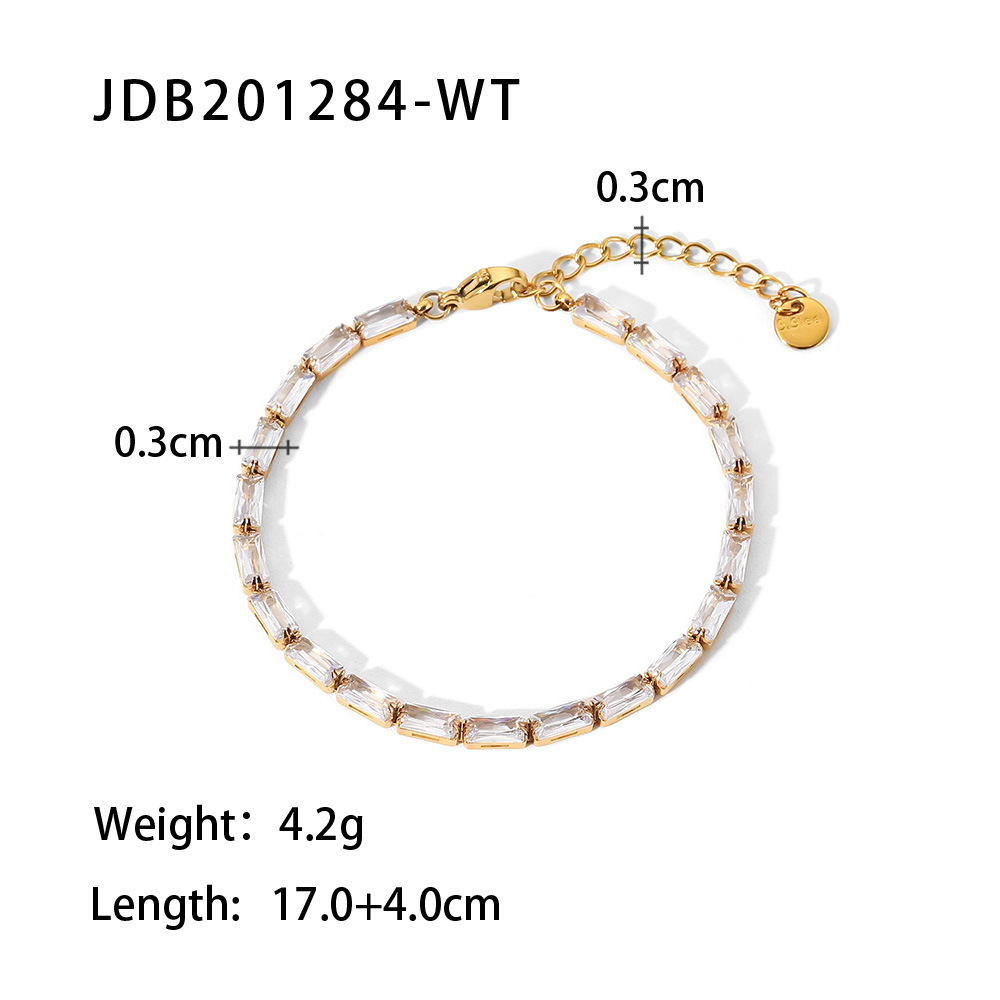 Bracelet femme en acier inoxydable doré à zircons carrés – multicolore ou blanc – Image 5