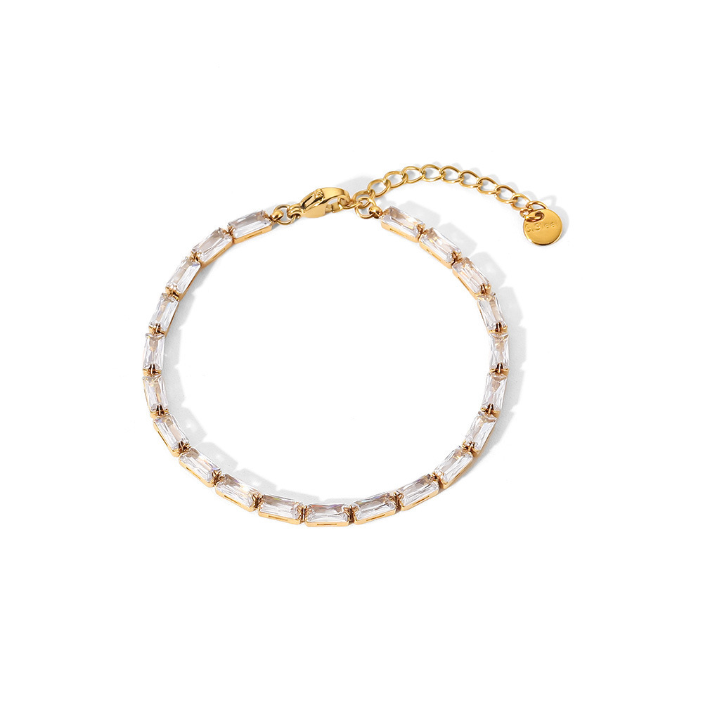 Bracelet femme en acier inoxydable doré à zircons carrés – multicolore ou blanc – Image 3