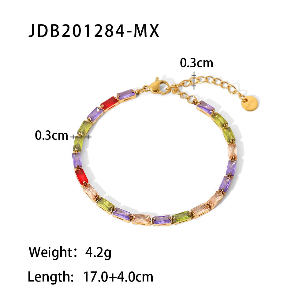 Bracelet femme en acier inoxydable doré à zircons carrés – multicolore ou blanc – Image 4