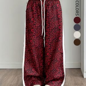 Pantalon décontracté pour femme, style « influenceuse » européenne et américaine, imprimé léopard en patchwork, coupe ample et élégante