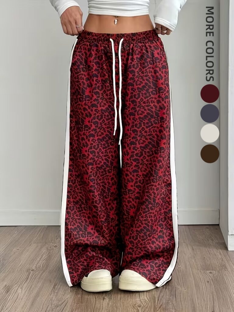 Pantalon décontracté pour femme, style « influenceuse » européenne et américaine, imprimé léopard en patchwork, coupe ample et élégante