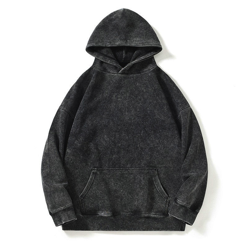 Sweat à capuche unisexe en coton épais délavé et vieilli, effet tie-dye « flocon de neige », pour l'automne-hiver