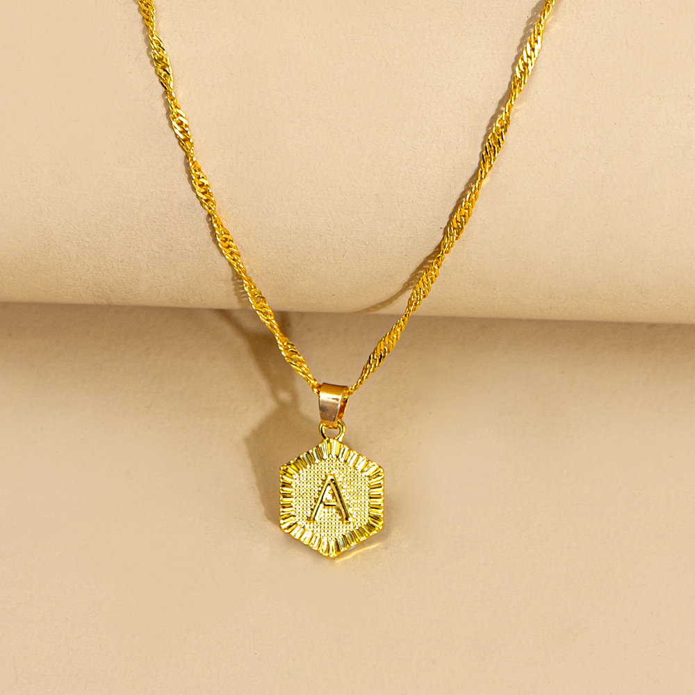 Collier initiale hexagonal A à Z – couleur or – Image 10