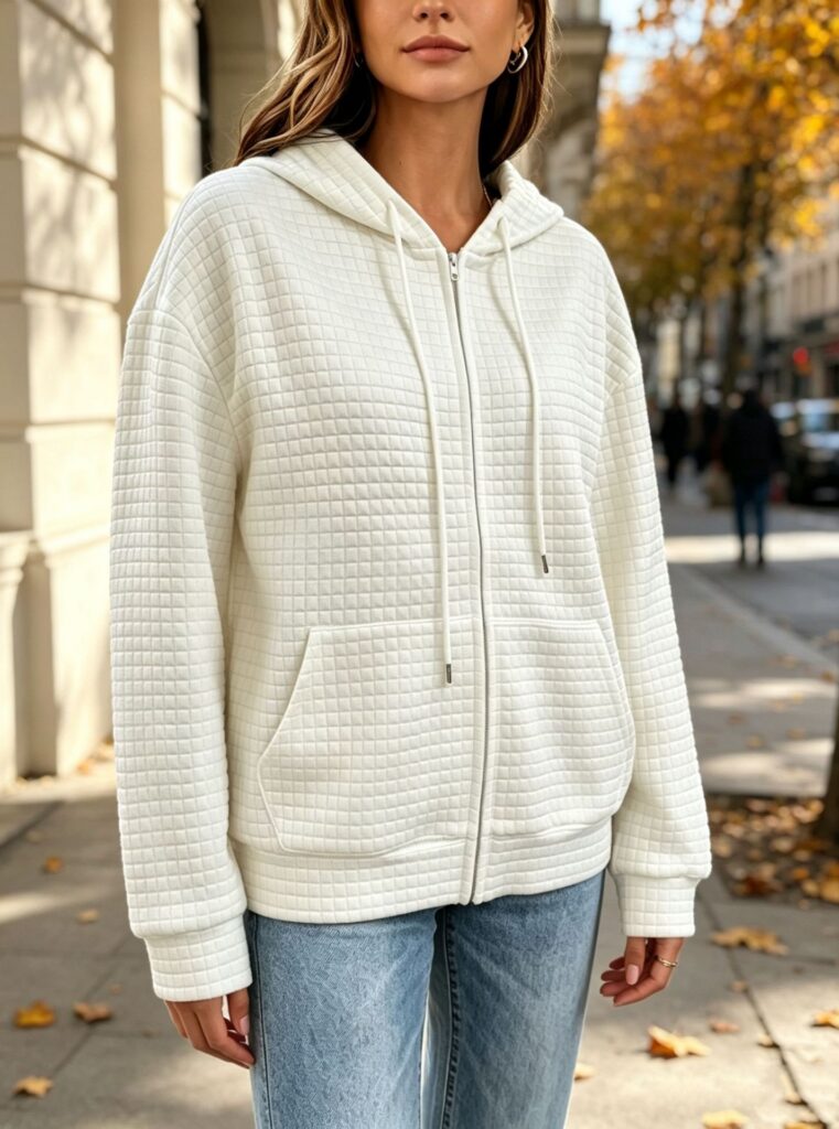Veste sweat-shirt décontractée pour femme, à manches longues, coupe ample, épaules tombantes, couleur unie, motif gaufré, avec poche, pour l'automne – Commerce international sur Amazon