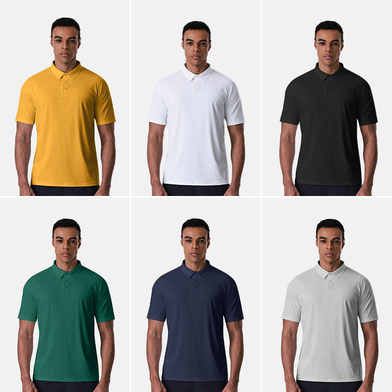 Polo pour homme à séchage rapide et offrant une protection solaire, avec col rabattu et manches courtes