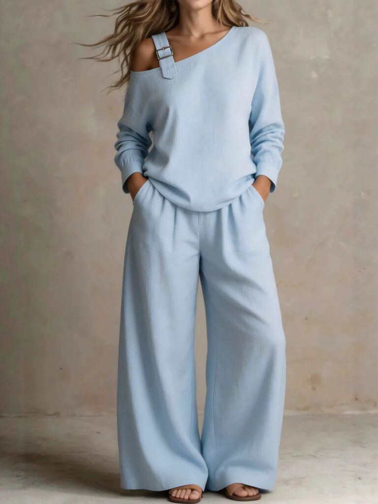 2026 : Ensemble deux pièces pour femme, tendance décontractée et ample, à une seule bretelle, en mélange de lin, best-seller du site