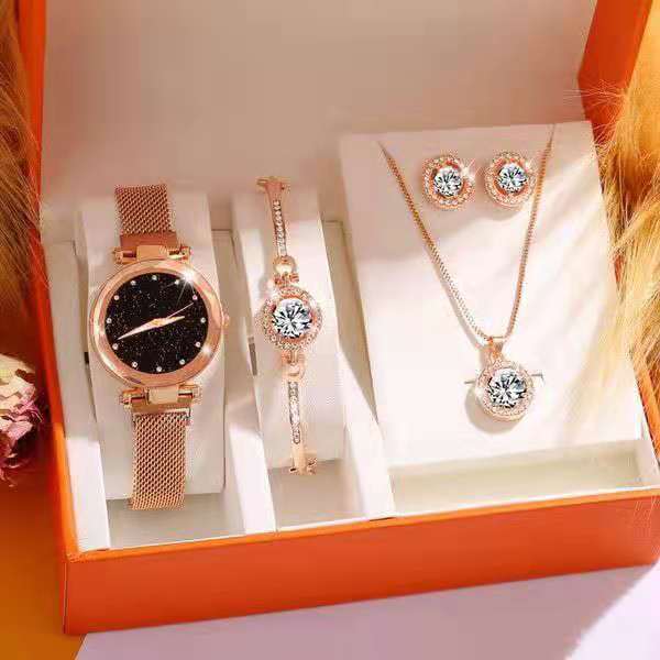 Coffret cadeau bijoux femme avec montre – bracelet, collier, boucles d'oreilles et bague, 4 modèles