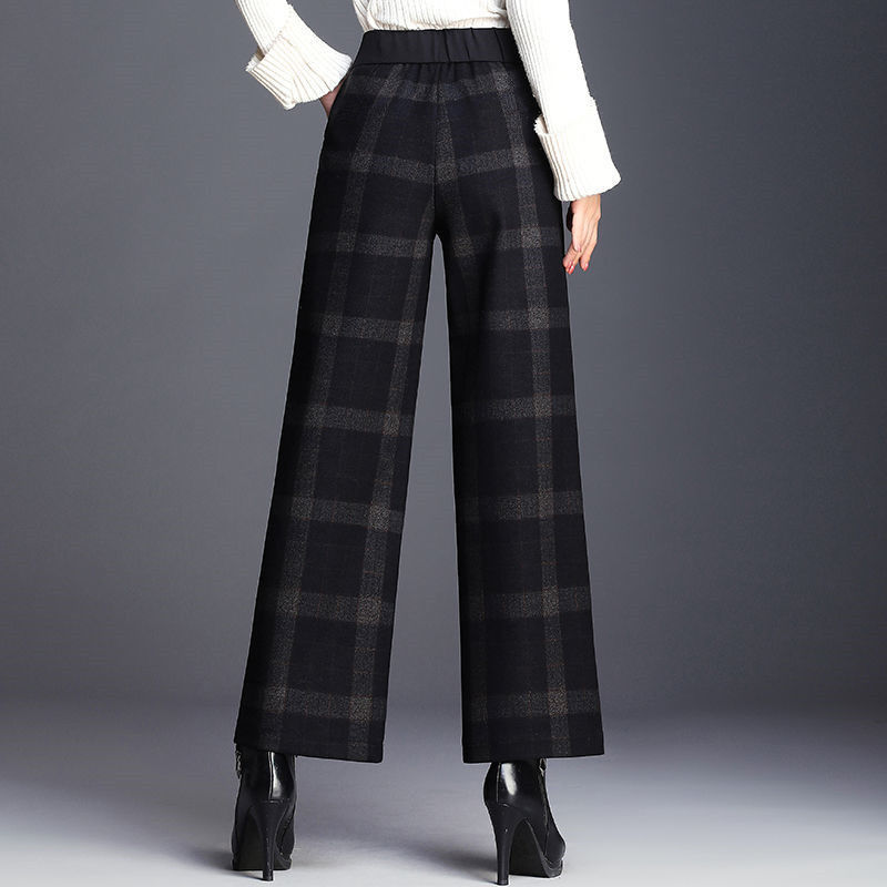 Pantalon décontracté en laine pour femme, coupe ample et jambes droites
