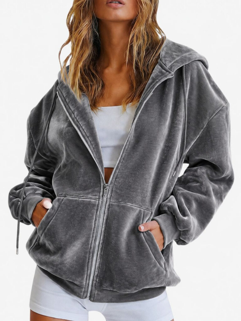 Sweat à capuche en velours Amazon, modèle transfrontalier européen et américain, pour l'automne et l'hiver, coupe ample, avec fermeture éclair, cardigan décontracté
