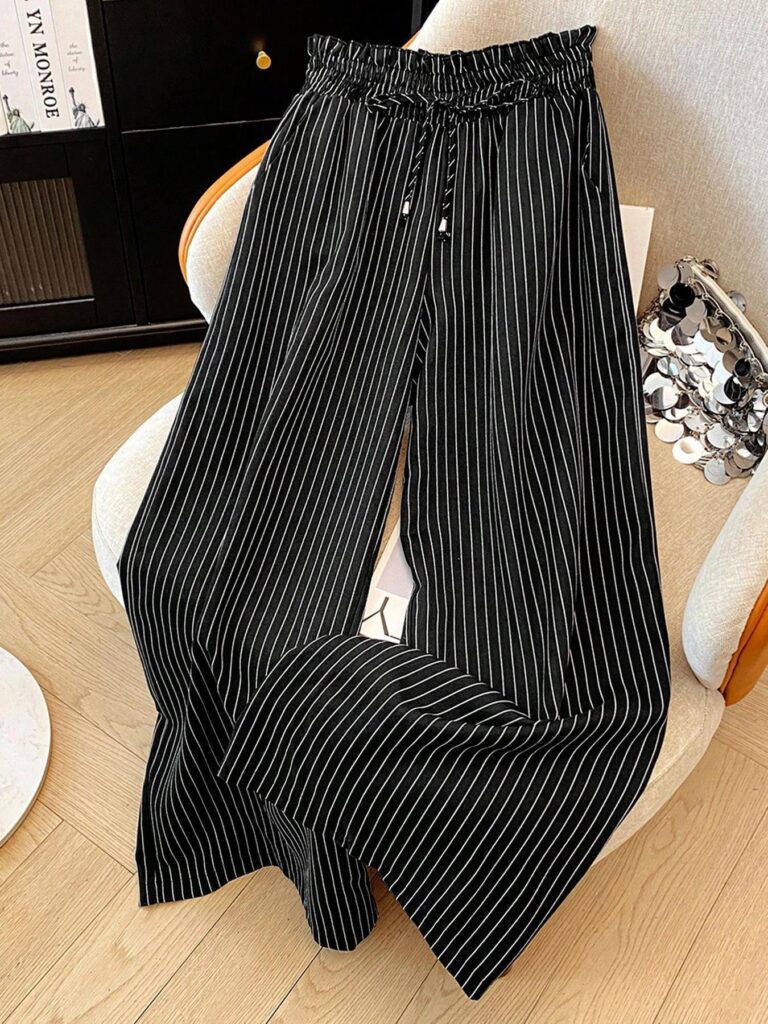 Nouveaux pantalons pour femmes Amazon (Europe et États-Unis) pour l'automne et l'hiver : pantalon droit à jambes larges, taille haute élastique et cordon de serrage, confortable, amincissant et décontracté