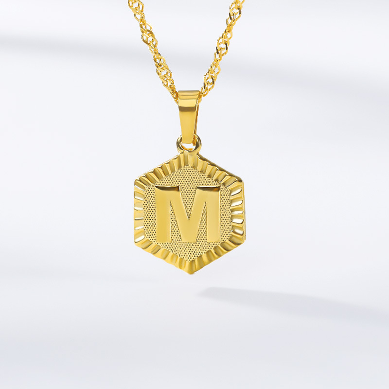 Collier initiale hexagonal A à Z – couleur or – Image 2