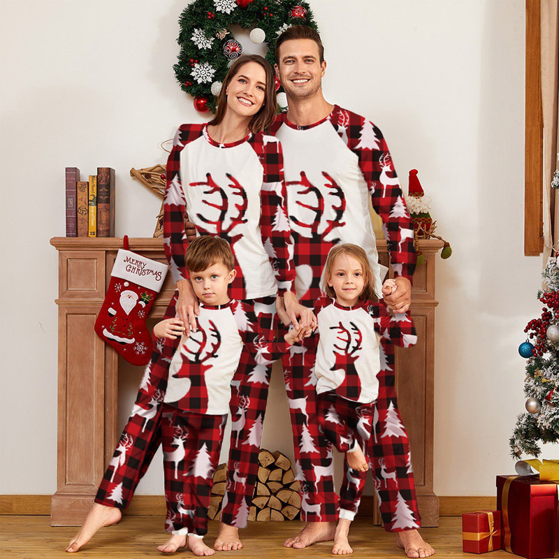 Ensemble de Noël « Tête de cerf » (motifs européens et américains) pour parents et enfants – Service à domicile