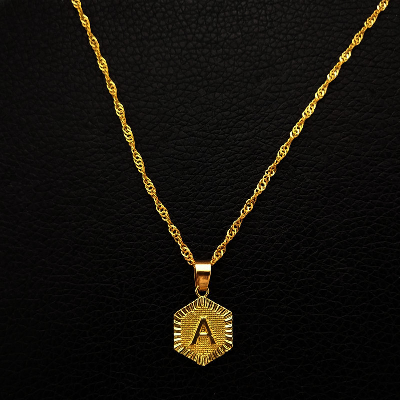 Collier initiale hexagonal A à Z – couleur or – Image 7