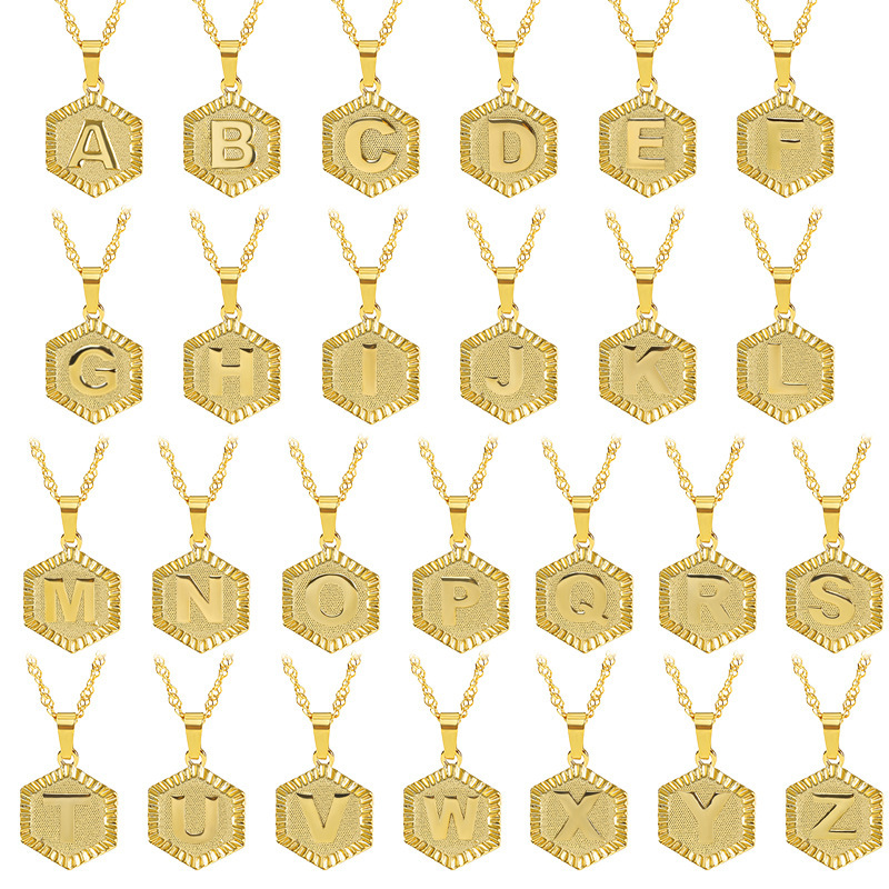 Collier initiale hexagonal A à Z – couleur or – Image 4