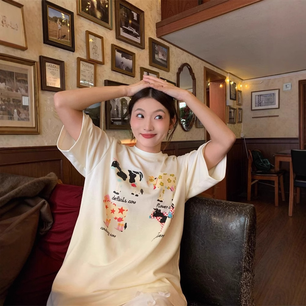American Retro Cartoon Print Korean Version Loose Versatile Top – Image 2