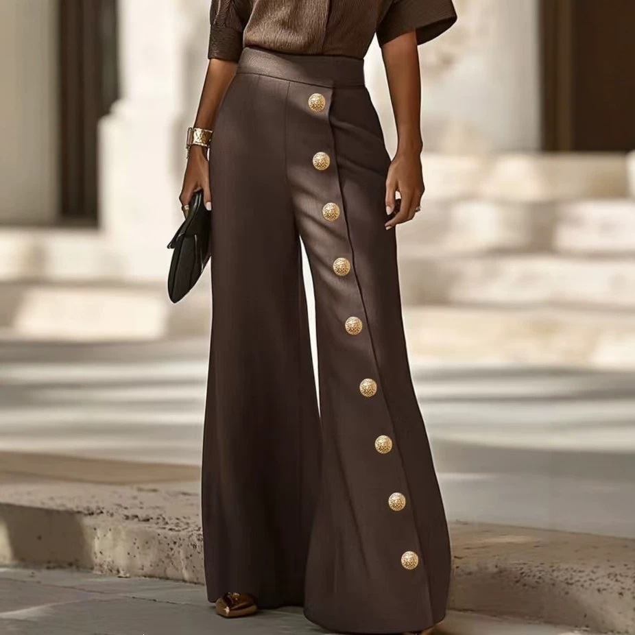 Pantalon de costume d'automne élégant, ample, polyvalent, à taille haute et à jambes larges
